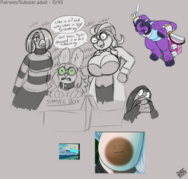 anthro barely_visible_genitalia barely_visible_vulva beak big_breasts bow_tie breasts claws clothed clothing duo eyewear feathers female fur genitals glasses hair horn huge_breasts simple_background text vulva drxii fleetway_comics sega sonic_the_comic sonic_the_hedgehog_(comics) sonic_the_hedgehog_(series) frieda_locke phu_(foo) tekno_the_canary tryst_(drxii) avian bird canary finch kobold mammal oscine passerine penguin scalie digital_media_(artwork) english_text hi_res