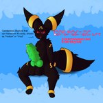 balls big_penis black_body black_fur bodily_fluids cum feral fur genital_fluids genitals green_penis huge_penis leaking_cum male penile_spines penis precum red_eyes solo tail text vulpeku nintendo pokemon eeveelution generation_2_pokemon pokemon_(species) umbreon 1:1 english_text hi_res