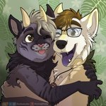 ambiguous_gender anthro duo eyewear fluffy glasses hug jewelry male necklace thecluelessfox jacks_littleheart sabbyth bovid canid canine canis caprine domestic_cat felid feline felis goat hybrid mammal wolf 1:1 hi_res