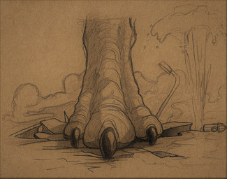 ambiguous_form ambiguous_gender claws destruction feet foot_focus macro solo street_lamp toe_claws water hufnaar scalie hi_res monochrome