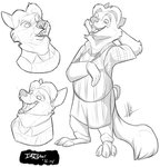 2019 absurd_res anthro apron barefoot canid canine cheek_tuft claws clothed clothing disney facial_tuft feet fox fully_clothed fur gideon_grey hi_res inktober male mammal monochrome multiple_poses open_mouth open_smile pose red_fox secoh2000 sharp_teeth simple_background sling_(medicine) smile solo standing teeth toe_claws true_fox tuft whiskers white_background zootopia