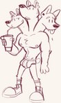 3_heads briefs bulge clothing container cup detailed_bulge drinking footwear male multi_head muscular muscular_male nipples open_mouth shoes simple_background sneakers solo standing teeth_showing tongue tongue_out underwear white_background goronic european_mythology greek_mythology mythology canid canid_demon canine cerberus demon hellhound mammal mythological_canine mythological_creature digital_media_(artwork) full-length_portrait monochrome portrait sketch