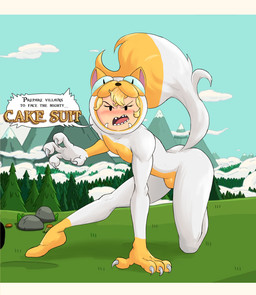 anthro arm_support bent_over blush bulge clothed clothing crouching dialogue duo forward_arm_support front_view hair looking_at_viewer male nude pose raised_tail shadow speech_bubble tail text toony gearthefae adventure_time cartoon_network cake_the_cat cakesuit finn_the_human animate_inanimate domestic_cat felid feline felis human living_clothing mammal 2026 absurd_res digital_drawing_(artwork) digital_media_(artwork) english_text hi_res pinup shaded soft_shading female_(lore)