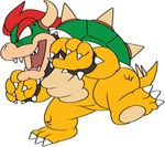 2022 anthro bowser claws hair hi_res horn koopa male mario_bros nintendo open_mouth red_eyes red_hair scalie simple_background solo toe_claws vilepluff