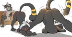 anthro ass_up bent_over breast_squish breasts butt female female/female genitals jack-o'_pose pose pussy shaking_butt solo squish stretching tail watching_from_afar litti_kitti bat felid mammal peeking