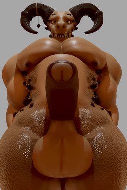 2_horns anthro balls big_balls big_penis foreskin genitals horn horn_jewelry humanoid_genitalia humanoid_penis jewelry looking_at_viewer looking_down low-angle_view male muscular muscular_anthro muscular_male nipples penis penis_towards_viewer sharp_teeth solo teeth worm's-eye_view morethreedee fallout microsoft deathclaw scalie 3d_(artwork) digital_media_(artwork)