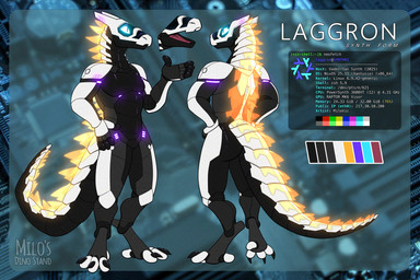anthro blonde_mane male mane neon_lights solo tail text tongue milosdinostand laggron synth_(vader-san) 3:2 english_text hi_res