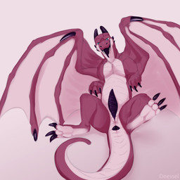 animal_genitalia anus black_penis blue_eyes countershade_face countershade_feet countershade_neck countershade_tail countershade_torso countershading erection facial_spikes feet feral genital_slit genitals horn male male_feral membrane_(anatomy) membranous_wings open_mouth penis pink_body simple_background solo spikes spikes_(anatomy) spread_legs spreading tail tapering_penis teeth tongue tongue_out white_body wings mintyderg mythology dragon mythological_creature mythological_scalie scalie 1:1 2018 hi_res