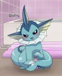 3_toes ambiguous_gender bath bathroom bedroom_eyes blush detailed_background faucet feet feral fin half-closed_eyes inside looking_at_viewer lotion narrowed_eyes open_mouth purple_eyes seductive solo suggestive tail tail_fetish toes tongue water enon nintendo pokemon eeveelution generation_1_pokemon pokemon_(species) vaporeon 2013 digital_media_(artwork)