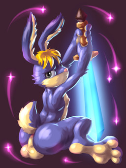 3_toes anthro anus backsack balls big_butt blonde_hair butt feet female fluffy fluffy_ears fluffy_tail fur genitals glowing_sword grey_eyes hair looking_at_viewer looking_back male melee_weapon nipples nude pink_nose purple_body purple_fur rabbit_ears rear_view sitting soles solo sword tail thick_thighs toes weapon bassybefuddle conditional_dnp odin_sphere vanillaware cornelius_(odin_sphere) lagomorph mammal pooka 3:4 hi_res