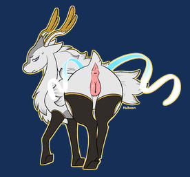 animal_genitalia animal_vulva antlers anus black_body bodily_fluids butt female feral fur genitals grey_body grey_fur horn looking_back pink_anus pink_vulva purple_eyes quadruped rear_view simple_background solo sweat sweatdrop transparent_background vulva white_body white_fur halbean palworld pocketpair celesdir pal_(species) 2025 alpha_channel hi_res