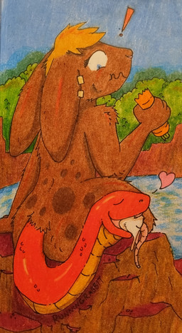 anthro carrot ear_piercing ear_ring eating eating_food female feral food fur hair heart_symbol nude open_mouth oral_vore outside piercing plant ring_piercing scales sitting size_difference sky tail tail_fetish tail_mouth tail_play tail_vore unusual_anatomy unusual_tail unusual_vore vegetable vore runningrabbit hybrid lagomorph leporid mammal mouse murid murine rabbit reptile rodent scalie snake absurd_res hi_res traditional_media_(artwork)