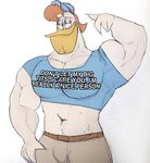 anthro beak belt big_biceps big_muscles big_pecs bottomwear bulge clothing crop_top eyebrows feathers flexing hair half-closed_eyes hat headgear headwear looking_aside male midriff muscular muscular_anthro muscular_male narrowed_eyes navel pants pecs raised_eyebrows shirt simple_background smile solo standing tight_clothing topwear white_background white_body white_feathers sosososleazy disney ducktales ducktales_(2017) launchpad_mcquack anatid anseriform avian bird duck 2020 hi_res meme portrait sketch three-quarter_portrait