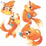 ambiguous_gender collar dipstick_tail eyebrows eyes_closed feral fin fur happy looking_down markings multicolored_tail open_mouth orange_body orange_fur semi-anthro simple_background solo spread_arms tail tail_markings tan_tail_tip text thick_eyebrows whiskers white_background zoroa553 nintendo pokemon buizel generation_4_pokemon mammal mustelid pokemon_(species) 1:1 2020 digital_media_(artwork) hi_res japanese_text multiple_images