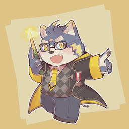 anthro blue_body blue_fur blush chibi clothing eyebrows eyewear fur glasses magic magic_user magic_wand male markings pawpads robe solo star_(marking) thick_eyebrows igarashi_ta crave_saga lucion_(crave_saga) canid canine canis domestic_dog mammal 1:1 hi_res