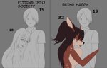 age_difference anthro big_breasts breasts brown_hair clothing eyes_closed female gesture group hair hand_gesture hug huge_breasts human_on_anthro interspecies long_hair male shirt smile text thumbs_up topwear sunstripe mila_(sunstripe) deer human humanoid mammal absurd_res english_text hi_res meme multiple_images