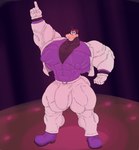 abs anthro bedroom_eyes biceps big_biceps big_bulge big_muscles big_pecs body_hair bulge chest_hair clothed clothing dancing gloves handwear huge_muscles huge_pecs hyper hyper_biceps hyper_muscles hyper_pecs looking_at_viewer male muscular muscular_anthro muscular_arms muscular_male narrowed_eyes nipple_outline nipples open_clothing open_shirt open_topwear pecs seductive shirt solo topwear hehdgd disney goofy_(disney) canid canine canis domestic_dog mammal absurd_res hi_res