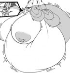 anthro belly big_belly big_breasts big_butt big_nipples bound breasts butt female food force_feeding forced huge_belly huge_breasts huge_butt huge_nipples hyper hyper_belly hyper_breasts hyper_butt morbidly_obese morbidly_obese_female nipples obese obese_female onomatopoeia overweight overweight_female pancake simple_background solo sound_effects text weight_gain white_background lunarholt nintendo pokemon sandpancake generation_1_pokemon pokemon_(species) sandslash hi_res monochrome