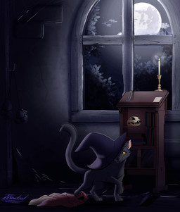 atmospheric bald black_body black_fur bone book bookshelf cabinet candle candlelight candlestick cheek_tuft clothing clothing_on_floor cloud discarded_clothing eyelashes facial_tuft female feral fluffy fluffy_tail full_moon fur furniture hat headgear headwear heart_nose heart_symbol holidays human_to_feral inner_ear_fluff light moon night nude one_eye_obstructed oversized_clothing oversized_hat oversized_headwear paws quadruped raised_arm raised_paw raised_tail sheepish_grin sheepish_smile shy skull sky skyscape snout solo species_transformation spider_web tail transformation transformation_sequence tuft window witch_hat yellow_eyes tf-sential halloween domestic_cat familiar felid feline felis mammal 2025 colored full-length_portrait hi_res portrait sequence shaded tagme