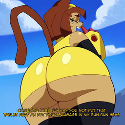 anal anthro anthro_on_anthro anthro_penetrated anthro_penetrating anthro_penetrating_anthro armwear big_butt black_armwear black_clothing black_legwear bouncing_butt brown_ears brown_hair brown_tail butt clothed clothed_anthro clothed_female clothing dialogue duo faceless_anthro faceless_character faceless_male female female_anthro female_penetrated hair huge_butt legwear looking_at_viewer looking_back looking_back_at_viewer male male/female male_penetrating male_penetrating_female nude_male penetration profanity sex tail teeth text whiskers yellow_clothing andrews38369 gameoverse glitch_productions gobbles_(gameoverse) kit_bodega dinosaur domestic_cat felid feline felis mammal prehistoric_species reptile scalie 1:1 2026 animated english_text no_sound short_playtime video