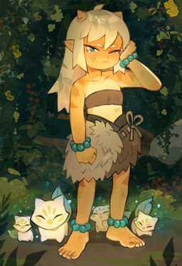 5_toes anklet barefoot blonde_hair blue_eyes bodily_fluids bracelet dirty feet female fist flat_chested hair jewelry leaf nails plantigrade solo tears toenails toes suizilla asian_mythology east_asian_mythology japanese_mythology mythology ayu_(suizilla) canid canine demon fox humanoid mammal oni yokai hi_res
