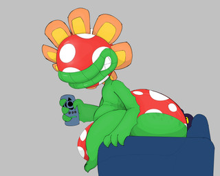 anthro balls big_butt bulge butt clothing controller duo facesitting furniture genitals green_body grin huge_butt hyper hyper_butt male male/male petals plant polka_dot_underwear remote_control sharp_teeth simple_background sitting_on_another smile sofa teeth underwear sparkothefailure mario_bros nintendo pokemon petey_piranha slinky_(salandit) elemental_creature flora_fauna generation_7_pokemon piranha_plant pokemon_(species) salandit 5:4 absurd_res digital_media_(artwork) hi_res