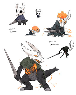 2_horns ambiguous_gender biped black_body black_eyes black_text cloak clothed clothing empty_eyes fingers group holding_melee_weapon holding_object holding_weapon horn melee_weapon nail_(weapon) open_mouth orange_eyes orange_tongue sharp_teeth simple_background standing tail teeth text tongue weapon weapon_on_back white_background aaasakawa hollow_knight_(franchise) nintendo pokemon team_cherry broken_vessel_(hollow_knight) hollow_knight_(character) the_knight_(hollow_knight) arthropod cubone generation_1_pokemon infected_(species) marowak pokemon_(species) vessel_(species) 2026 crossover english_text hi_res