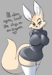 anthro big_breasts breasts clothing dialogue female heart_symbol legwear looking_at_viewer solo sweater talking_to_viewer text thigh_highs topwear turtleneck wide_hips solratic aggretsuko sanrio fenneko canid canine fennec_fox fox mammal true_fox english_text hi_res