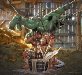 anthro armpit_hair balls barefoot barn bdsm beard big_balls big_bulge big_muscles big_nipples big_pecs big_penis biped bodily_fluids body_hair bondage bottomwear bound breast_milking bucket bulge butt chain chest_hair clothed clothing container cum cum_collecting cum_in_container dominant dominant_anthro dominant_male domination/submission duo ejaculation erection excessive_cum excessive_genital_fluids facial_hair fangs feet foreskin genital_fluids genitals hair hairy hairy_balls handjob hay heart_symbol horn huge_pecs humanoid_genitalia humanoid_penis lactating male male/male male_lactation muscular muscular_anthro muscular_dom muscular_male muscular_sub mustache nipples nude open_mouth orgasm orgasm_face partially_clothed pecs penile penis penis_milking pubes retracted_foreskin saggy_balls scales sex sharp_teeth shorts smile submissive submissive_anthro submissive_male suspension sweat tail teeth toes tongue animasanimus mythology brutus_(amazingawesomesauce) wilfried_(amazingawesomesauce) bovid bovine dragon humanoid hybrid mammal mythological_creature mythological_scalie orc scalie 2022