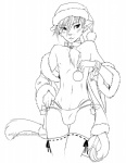 anthro chest_tuft clothing femboy hair holidays legwear male nipples solo stockings tuft underwear ghostblanketboy christmas domestic_cat felid feline felis mammal line_art monochrome