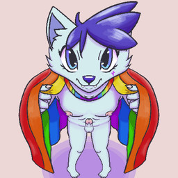 anthro areola blue_body blue_eyes blue_fur blue_hair erection feet femboy fur genitals hair high-angle_view humanoid_feet humanoid_genitalia humanoid_hands humanoid_penis lgbt_pride male nipples penis pink_areola pink_nipples plantigrade pride_color_flag pride_colors rainbow_flag rainbow_pride_flag rainbow_symbol solo standing young young_male nekoddrax lgbt_pride_month canid canine fox mammal 1:1 absurd_res digital_drawing_(artwork) digital_media_(artwork) hi_res