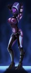alien alien_humanoid big_breasts bioware breasts clothed clothing electronic_arts female genitals glowing glowing_eyes hi_res humanoid mask mass_effect nipples not_furry pose purple_body purple_skin pussy quarian shadman simple_background solo tali'zorah tight_clothing torn_clothing