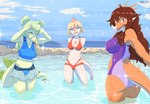 anthro beach big_breasts bikini blep blonde_hair blue_sky breasts brown_hair butt clothing cloud curvy_figure detailed_background eyelashes eyes_closed female green_body green_hair green_scales group hair happy horn long_hair long_tail looking_at_viewer looking_back looking_back_at_viewer mexican multicolored_body multicolored_scales one-piece_swimsuit open_mouth orange_body orange_scales outside red_eyes scales sea seaside short_hair sky smile snout spikes spikes_(anatomy) swimwear tail tan_body tan_scales text tongue tongue_out translucent translucent_clothing trio two-piece_swimsuit two_tone_body two_tone_scales water white_body white_scales yeik_art cavemanon_studios goodbye_volcano_high snoot_game naomi_(gvh) rosa_(gvh) stella_(gvh_beta) aquilops ceratopsian dinosaur hadrosaurid ornithischian ornithopod parasaurolophus prehistoric_species reptile scalie stegosaurian stegosaurus thyreophoran 2023 absurd_res artist_name digital_drawing_(artwork) digital_media_(artwork) hi_res watermark