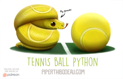 ambiguous_gender ball brown_eyes dialogue feral green_body green_scales humor pun scales simple_background solo tennis_ball text tongue tongue_out visual_pun white_background piper_thibodeau reptile scalie snake digital_media_(artwork) digital_painting_(artwork) painting_(artwork)