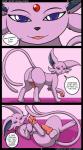 2014 absurd_res animal_genitalia animal_penis anus backsack balls blue_eyes butt canid canine canine_genitalia canine_penis comic dialogue dirty_talk eeveelution english_text envy_(kuroodod) erection espeon fan_character feral fur generation_2_pokemon genitals hi_res knot kuroodod looking_at_viewer lying male mammal nintendo nude on_back open_mouth oversexed_eeveelutions paws penis pokemon pokemon_(species) porn_dialogue presenting presenting_penis purple_balls purple_body purple_fur solo speech_bubble standing text