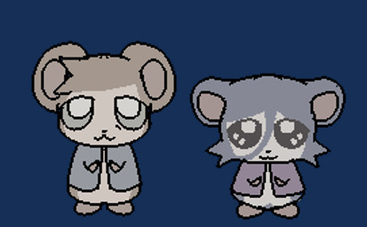 ambiguous_gender anthro brown_body brown_fur chibi clothing duo fur glistening glistening_eyes jacket simple_background standing toony topwear transparent_background pupifish clinical_trial angel_martinez lee_smith cricetid hamster mammal rodent 2d_animation aliasing alpha_channel animated digital_media_(artwork) frame_by_frame low_res short_playtime