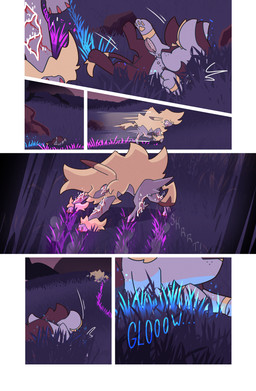 ambiguous_gender black_body black_fur blood blue_body blue_fur bodily_fluids claws digitigrade dipstick_ears duo ear_markings feral finger_claws fluffy fur glowing grass head_tuft inner_ear_fluff jewelry motion_blur multicolored_ears necklace onomatopoeia pawpads plant quadruped red_eyes running sound_effects tail tail_tuft text toe_claws tuft yellow_body yellow_fur yellow_pawpads wooled akira_slide nintendo pokemon pokemon_mystery_dungeon spike_chunsoft malachi_(wooled) sable_(wooled) generation_4_pokemon generation_6_pokemon mega_evolution mega_manectric pokemon_(species) shinx comic english_text hi_res