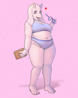 anthro belly book bra breasts camel_toe clothing eyewear female floppy_ears glasses heart_symbol high_waisted_bottomwear high_waisted_panties holding_book holding_eyewear holding_glasses holding_object horn looking_aside lop_ears mature_female navel nipple_outline overweight overweight_anthro overweight_female panties slightly_chubby smile solo thick_thighs underwear white_body myosotisned undertale_(series) toriel boss_monster_(undertale) bovid caprine goat mammal absurd_res digital_media_(artwork) hi_res