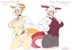 belt big_breasts bottomwear breasts clothing duo female hair horn long_hair long_sleeves looking_at_viewer monster_girl_(genre) red_ears red_horn red_tail shirt shorts standing tail thick_thighs tight_clothing topwear white_clothing white_shirt white_topwear wide_hips yellow_ears yellow_eyes yellow_horn yellow_tail randomtanstudio mythology kordelia_von_goldschmidt ryu_(randomtanstudio) animal_humanoid dragon dragon_humanoid humanoid mythological_creature mythological_scalie scalie portrait three-quarter_portrait sibling_(lore) sister_(lore) sisters_(lore)