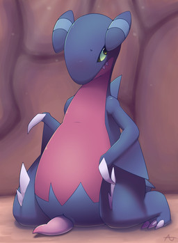 animal_genitalia blush detailed_background erection feral genital_slit genitals male nude penis slightly_chubby solo tapering_penis anojaa conditional_dnp nintendo pokemon gabite generation_4_pokemon pokemon_(species) hi_res