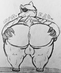 anthro anus backsack balls big_butt blush butt eye_patch eyewear genitals grin looking_back male overweight overweight_male presenting presenting_anus smile solo spread_butt spreading fauxtellno1 cartoon_network mao_mao:_heroes_of_pure_heart badgerclops badger mammal mustelid musteline hi_res monochrome traditional_media_(artwork)