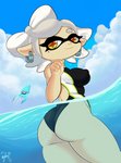 backless_clothing backless_swimsuit beach big_breasts big_butt breasts butt clothing ear_piercing ear_ring female one-piece_swimsuit open-back_swimsuit piercing ring_piercing seaside smile solo swimwear panthera_cantus nintendo splatoon marie_(splatoon) animal_humanoid cephalopod cephalopod_humanoid humanoid inkling marine marine_humanoid mollusk mollusk_humanoid absurd_res hi_res