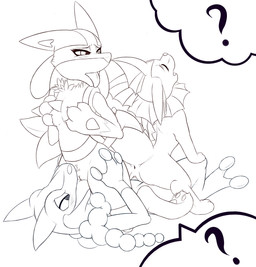 2_toes 3_fingers 3_toes anthro anthro_on_anthro anthro_on_feral anthro_penetrating anthro_penetrating_feral anus bestiality biped blush blush_lines breasts chest_spike claws cunnilingus erection eyelashes feet female female_on_top female_penetrated feral feral_penetrated fin finger_claws fingers from_behind_position genitals group group_sex hand_on_breast hand_spike interspecies licking looking_at_another looking_back looking_back_at_another looking_pleasured male male/female male_on_bottom male_penetrating male_penetrating_female nude nude_anthro nude_female nude_male on_bottom on_top oral penetration penile penile_penetration penis penis_in_vagina quadruped question_mark reverse_cowgirl_position sex simple_background snout spikes spikes_(anatomy) tail threesome toe_claws toes tongue tongue_out triangle_position trio vaginal vaginal_penetration vulva white_background meraence nintendo pokemon amphibian canid canine eeveelution frog frogadier generation_1_pokemon generation_4_pokemon generation_6_pokemon lucario mammal pokemon_(species) vaporeon 2015 digital_drawing_(artwork) digital_media_(artwork) hi_res sketch