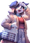 anthro blue_eyes brown_body brown_fur clothed clothing coat fangs female floppy_ears forelock fur furgonomics handbag happy hooded_jacket jacket kemono looking_at_viewer multicolored_body multicolored_fur shirt smile solo sweater teeth topwear two_tone_body two_tone_fur white_body white_fur aruurara chloe_(aruurara) australian_shepherd canid canine canis domestic_dog herding_dog mammal pastoral_dog sheepdog 2018 absurd_res digital_media_(artwork) digital_painting_(artwork) hi_res