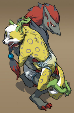 anthro biped black_body black_fur black_nose bodily_fluids clothed clothing diaper duo eyes_closed fur genital_fluids male male/male multicolored_body multicolored_fur open_mouth red_body red_fur simple_background unclean_diaper urine used_diaper wearing_diaper wet_diaper yellow_body yellow_fur crackajackin nintendo pokemon steve_(someone12121) canid canine felid fox generation_5_pokemon hybrid leopard mammal pantherine pokemon_(species) zoroark 2013 digital_media_(artwork)