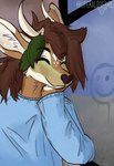 anthro antlers blue_clothing blue_shirt blue_topwear brown_body brown_fur brown_hair clothed clothing detailed_background eyebrow_through_hair eyebrows eyes_closed fur hair horn inside male male_anthro shirt smile snout solo tan_body tan_fur topwear translucent translucent_hair white_body white_fur window literaldeerirl ilex_(literaldeerirl) deer mammal new_world_deer white-tailed_deer 2022 absurd_res adobe_photoshop_(artwork) artist_name digital_drawing_(artwork) digital_media_(artwork) hi_res shaded soft_shading