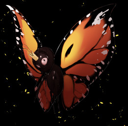 ambiguous_gender antennae_(anatomy) black_antennae black_background black_body bloodshot_eyes crown eyespots feral flying gold_crown headgear insect_wings looking_at_viewer markings monotone_body orange_wings pollen ruff simple_background solo spread_wings wings jc7uhuneuoq7bnv disney hoppers_(disney) pixar titus_(hoppers) arthropod butterfly insect lepidopteran monarch_butterfly 2026 digital_media_(artwork) full-length_portrait hi_res portrait
