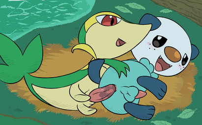 3_fingers 3_toes anal anal_penetration animal_genitalia anthro anthro_on_anthro anthro_penetrated anthro_penetrating anthro_penetrating_anthro anus balls biped black_eyes blue_balls blue_body blue_fur blue_tail blush blush_lines bodily_fluids brown_nose duo erection fangs feet fingers freckled_face freckles fur genital_fluids genital_slit genitals glistening glistening_eyes grass green_body green_tail leaf lying male male/male male_anthro male_penetrated male_penetrating male_penetrating_male multicolored_body nude nude_anthro nude_male on_side open_mouth penetration penile penile_penetration penis penis_in_ass penis_size_difference pink_penis plant red_eyes sex tail tan_body tapering_penis teeth toes tongue water white_body white_fur yellow_body mincheeto nintendo pokemon generation_5_pokemon mammal mustelid oshawott pokemon_(species) scalie snivy 2025 digital_media_(artwork) hi_res