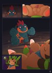 anthro anus balls barazoku duo flaccid genitals lying male male/male on_back penis sleeping sneaking tapering_penis text wet wet_body gralicbutter nintendo pokemon chespin croconaw generation_2_pokemon generation_6_pokemon pokemon_(species) absurd_res comic english_text hi_res