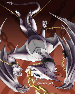 3_toes angry anthro athletic athletic_anthro athletic_female barefoot bite blue_eyes bound captured chain chained claws collar cuff_(restraint) digitigrade eyelashes fangs feet female grey_body horn looking_at_viewer lying metal_collar nude on_back pose restrained restraints shackles silver_body solo submissive submissive_female tail teasing teeth toes trapped white_body wings nuree_art european_mythology mythology reevah_(nuree_art) dragon mythological_creature mythological_scalie reptile scalie western_dragon 4:5 hi_res pinup